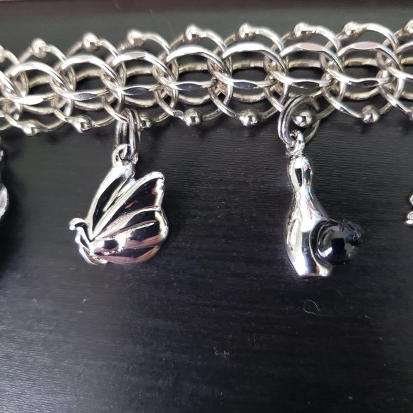 ELCO Sterling Silver Charm Bracelet, Double Chain with Ball Accents/Heart 7.25" - Picture 6 of 17